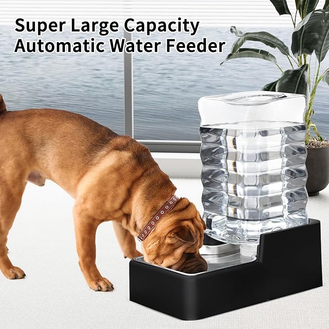 RIZZARI Stainless Steel Pet Water Feeder: 8L Automatic Leak-Proof Gravity Dispenser for Cats Dogs Indoor Outdoor Use(Black Without Filter,8L)