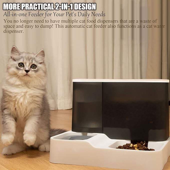 kathson All-in-One Automatic Cat Feeder and Water Dispenser Set Gravity Cat Food and Water Bowl Set Automatic Pet Feeder and Water Dispenser for Small Dogs Puppy Cats Pets(Grey)