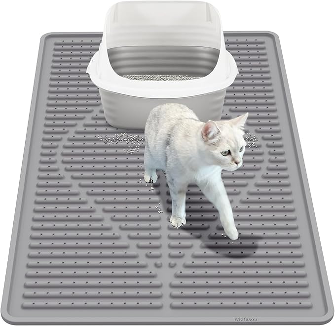 Mofason Rubber Cat Litter Mat - Kitty Litter Box mat - Silicone Litter Trapping Catcher Mat - Cat Supplies & Accessories for Indoor Cats (24" x 15") - Grey