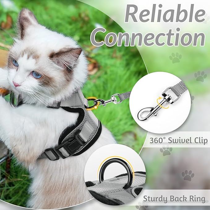rabbitgoo Cat Harness and Leash for Walking, Escape Proof Soft Adjustable Vest Harnesses for Cats, Easy Control Breathable Reflective Strips Jacket, Grey, XXS
