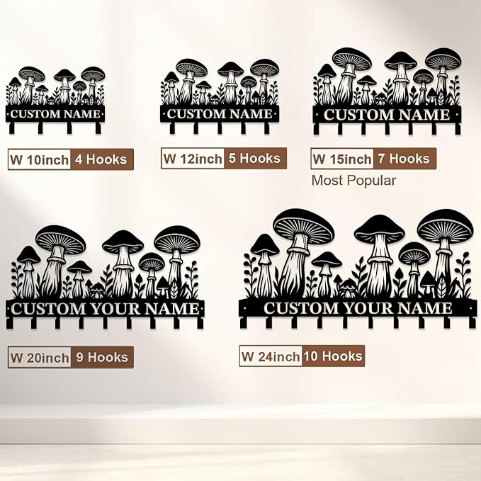 Customized Keys Holder - Personalized Mushroom Wonderland Key Hooks Wall Metal Sign Decor,Wall Holder,Door Hook (Style B)