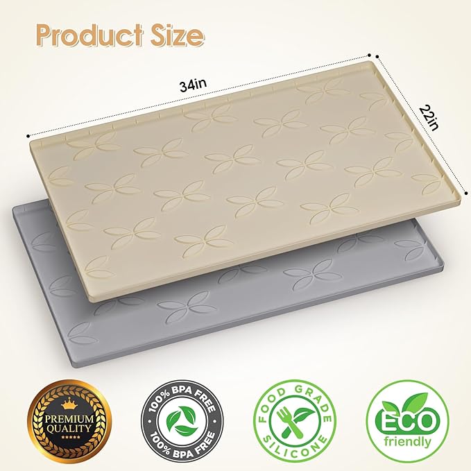 Cat Litter Mat, Large 34" x 22" Litter Box Mat, Waterproof Silicone Litter Mat for Litter Box, Non-Slip, Easy to Clean (Khaki)