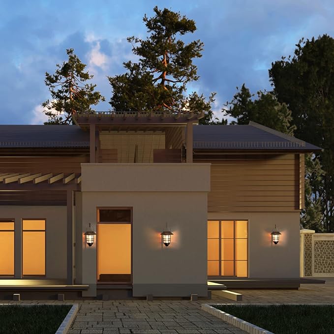 Solar Lantern Outdoor, Hanging Waterproof Solar Lights with Wall Mount Kit for Garden Porch Fence 2 Pack,Bronze