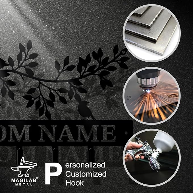 Personalized Custom Name Birds of Trees Wall Key Hooks,Metal Birds of Trees Art Clothes Hooks,Metal Birds of Trees Wall Home Storage Decorative,For Front Door, Hallway, Kitchen, Bedroom(Style A)