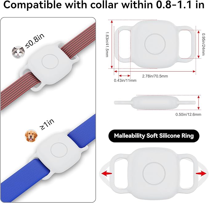 DDJ 2-Pack Dog Collar Holder for Tile Life360 Mate (2024) 2022 Tracker, Waterproof Silicone Cover Full-Body Protective Case for Tile Mate Tracker Cat Collar, Ultra Durable, Scratch Resistant, White