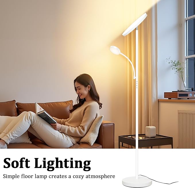 Floor Lamp,Upgraded 42W/4200LM Super Bright Floor Lamp,2-in-1 LED Dimmable Standing Lamp with Reading Light,Tall Standing Lamp with Stepless Dimmable,Modern Floor Lamps for Living Room,Bedroom,Office