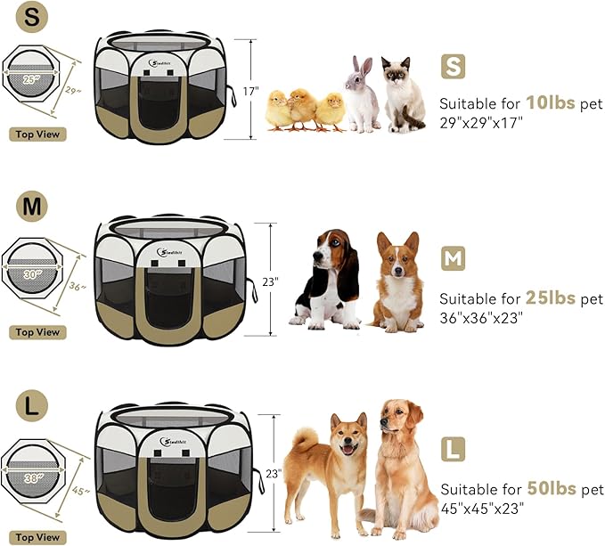 Pink Puppy Playpen for Middle Dog Cat, Dogs Tent Crate Cage Indoor/Outdoor, Portable Pop Up Dog Kennel with Carrying Bag for Rabbits, Removable Top (Coffee, Small (29" x 29" x 17"))