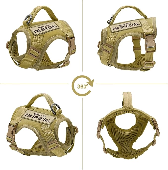 Forestpaw Cat Harness Escape Proof for Walking,Adjustable Cat Vest Harness with Soft Mesh Padded,Tactical Cat Harness with Control Handle,Molle Patches,Khaki