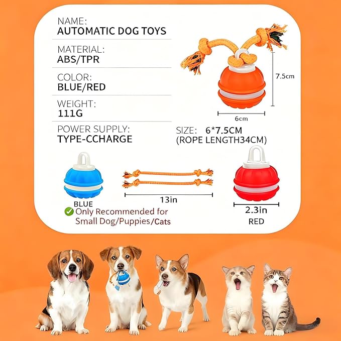 Interactive Dog Ball Toy,Interactive Dog Toys for small dogs,Peppy Pet Ball for Dogs,Motion Activate Rolling Dog Toy with Birdsong Squeaky Chewable Rope Tiny Fetch Dog Toys to Keep them Busy(Blue)