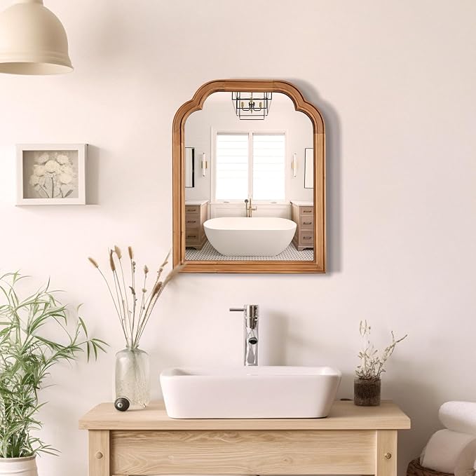 HOMECOOKIN Wood Frame Farmhouse Wall Mirror, 16" x 20" Wood Rustic Bathroom Mirror for Wall Decor Bedroom or Living Room Home Decor, Natural