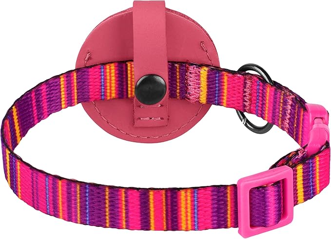 Airtag Cat Collar with Bell - Non Breakaway Soft Pet Collar with Leather Air Tag Holder - Adjustable GPS Anti-Lost Collars for Girl Boy Cats Kitten Puppies, Lightweight and Patterned (Serape Pink)