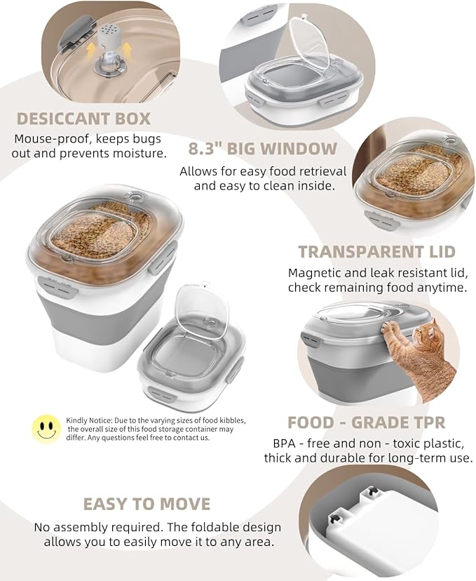 32-35 Lbs Dog Food Storage Container,Collapsible Dog Food Container with Transparent Airtight Lid,Wheels,Date Track,Pet Food Storage Container for Rice,Flour,Sugar,Scoop And 2PCS Containers