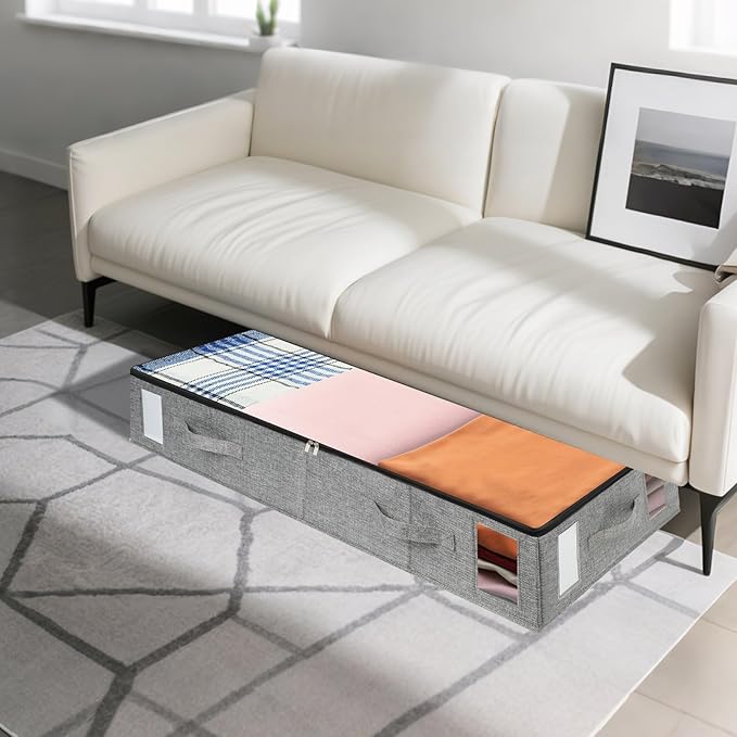 combocube 4 Pack Under Bed Storage Containers, Stackable Closet Organizers and Storage Bins with Sturdy Support, Foldable Underbed Clothes Storage Box for Blanket, Comforter, Sweater, Pillows, Shoes