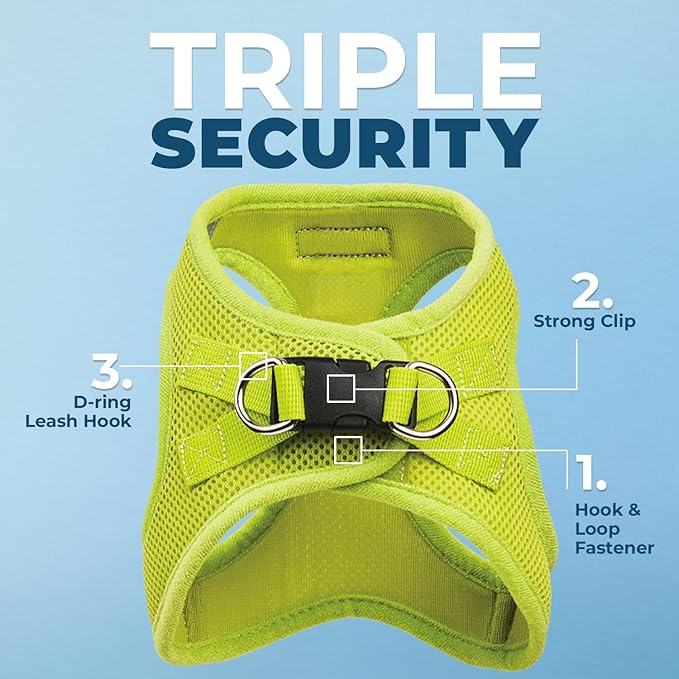 Best Pet Supplies Voyager Step-in Air Harness - All Weather Mesh, Reflective, No Pull Harness for Dogs, Cats - Secure with Hook & Loop Fastener, Buckle, Double D-Rings - Lime Green, XXXS