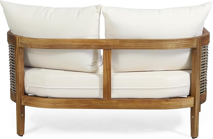 Merax 4-Piece Outdoor Acacia Wood Wicker Conversation Set with Loveseat,Club Chairs and Coffetable for Backyard Garden