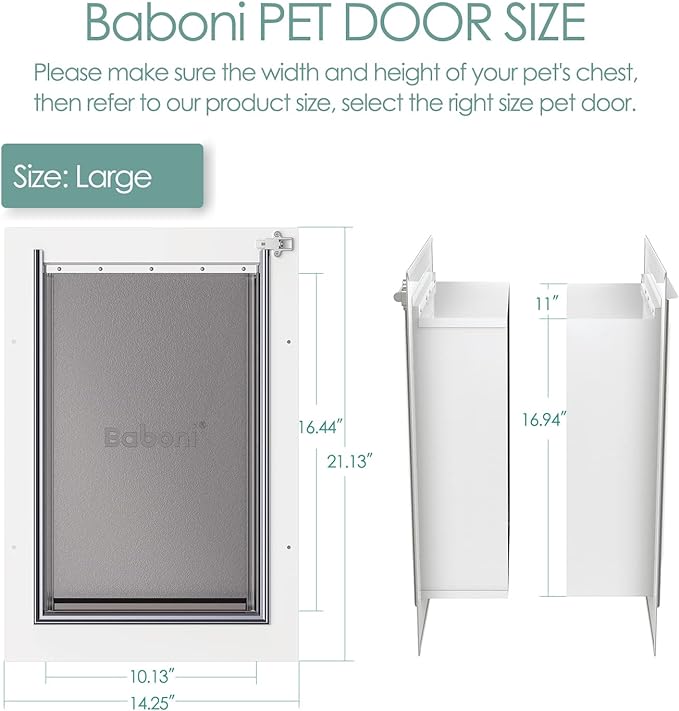 Baboni Pet Door for Wall, Steel Frame and Telescoping Tunnel, Aluminum Lock, Double Flap Dog Door and Cat Door, Strong and Durable (Pets Up to 100 Lb) -Large