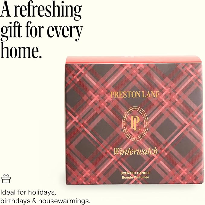 Preston Lane Luxury 3-Wick Scented Candle, Winterwatch, 24 oz Hand-Poured in USA | Long Burn Time (40–50 Hrs), Vegan Soy Wax Blend, Decorative Ceramic Vessel, Fine Italian Fragrance