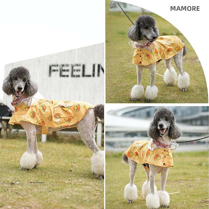 Dog Raincoat,Waterproof Rain Poncho with Hoodie, High Reflective Adjustable Pet Rain Jacket with Leash Hole for Small Medium and Large Dogs (Yellow Duck, Large)