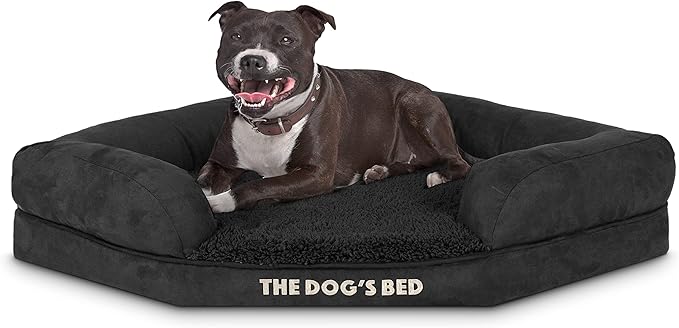 The Dog’s Bed Memory Foam Waterproof Corner Dog Bed, Medium, Black Plush, Eases Arthritis & Hip Dysplasia Pain, Therapeutic & Supportive, Washable Plush Fabric Cover