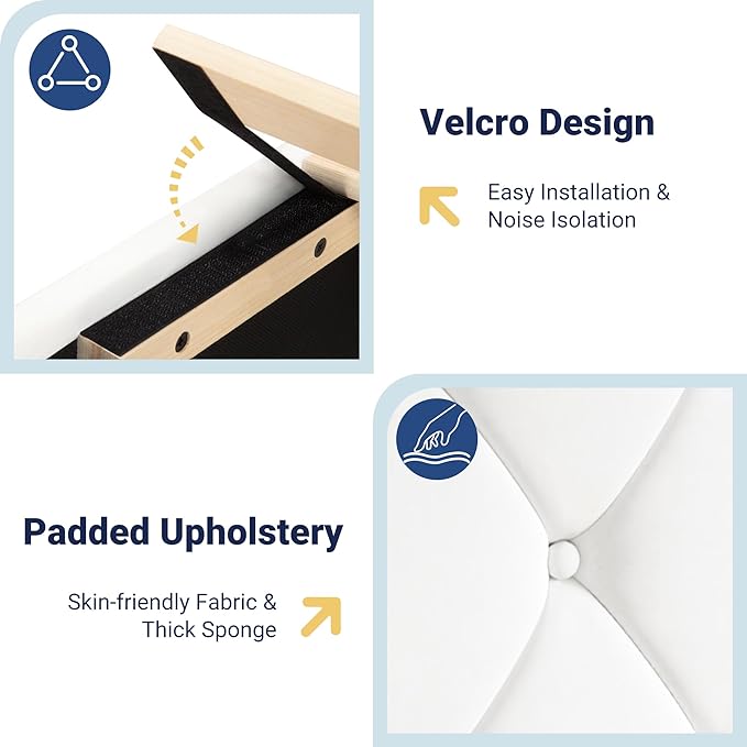 Allewie Queen Size Bed Frame, Storage Headboard with Charging Station, Wingback Velvet Upholstered, Diamond Stitched Button Tufted, Sturdy Wooden Slats, No Box Spring Needed, Easy Assembly, White