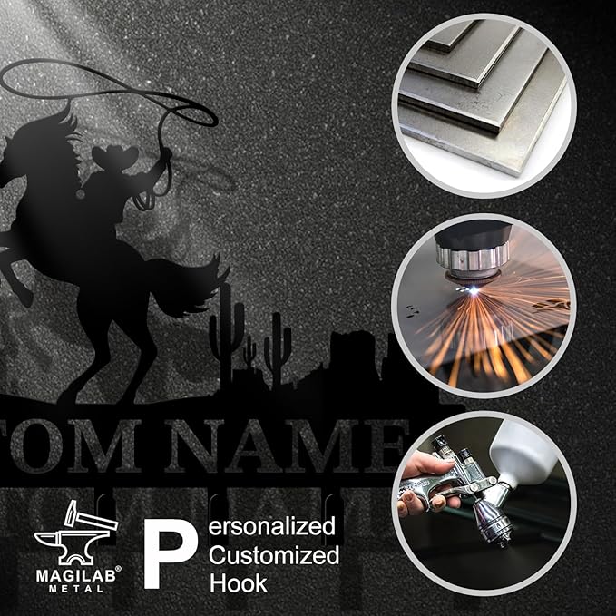 Personalized Custom Name West Cowboy Keys Hooks,Metal Cowboy Art Clothes Keys Hooks,Metal Cowboy Lover Wall Home Storage Decorative Keys Hooks,Key Holder Hooks for Wall (Style E)
