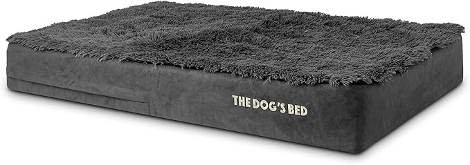 The Dog’s Bed Orthopedic Memory Foam Dog Bed, XL Grey Fur 46x28, Pain Relief for Arthritis, Hip & Elbow Dysplasia, Post Surgery, Lameness, Supportive, Calming, Waterproof Washable Cover