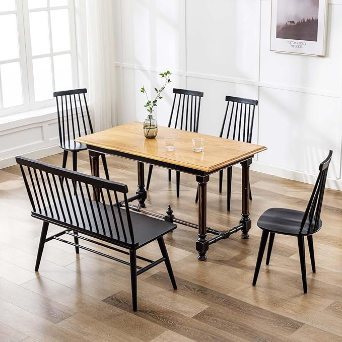 DUHOME Black Windsor Wooden Dining Chairs Set of 8, Wood Dining Room Chair Black Spindle Side Kitchen Room Country Farmhouse Chairs