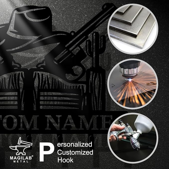 Personalized Custom Name West Cowboy Keys Hooks,Metal Cowboy Art Clothes Keys Hooks,Metal Cowboy Lover Wall Home Storage Decorative Keys Hooks,Key Holder Hooks for Wall (Style D)