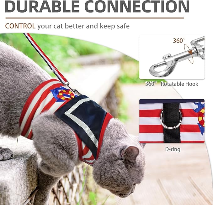 PUPTECK Soft Mesh Cat Vest Harness and Leash Set Puppy Padded Pet Harnesses Escape Proof for Cats Small Dogs Rabbits Bunny, Navy Red, L