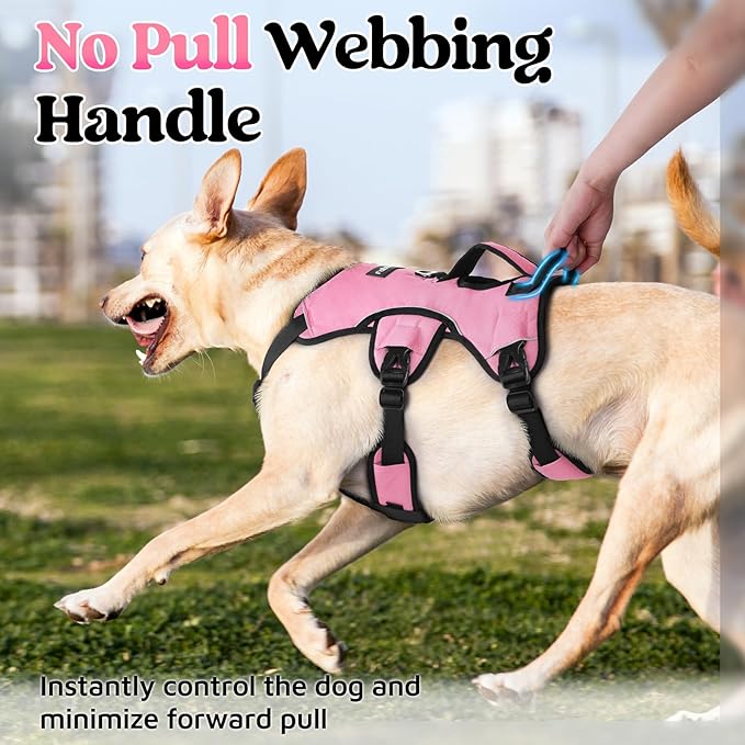 rabbitgoo Escape Proof Dog Harness Large Dogs, Soft Padded Full Body Pet Harness, Reflective Adjustable No Pull Vest with Lift Handle and Leash Clip for Walking Hiking Training, Light Pink, L