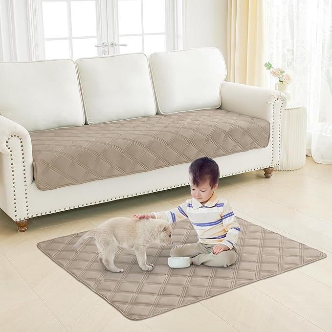 Smiry Waterproof Dog Bed Cover Blanket 82x102, Soft Reversible Pet Blanket, Washable Leakproof Cats Dogs Couch Cover for Sofa, Couch, Furniture, Taupe/Beige