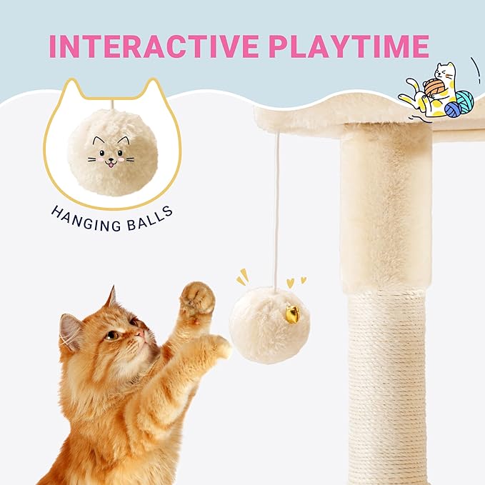 Allewie 29 Inches Cat Tree Tower/Plush Perches Platform/Condo/House/Sisal Scratching Posts/Multi-Level Activity Center Furniture for Kittens/Beige
