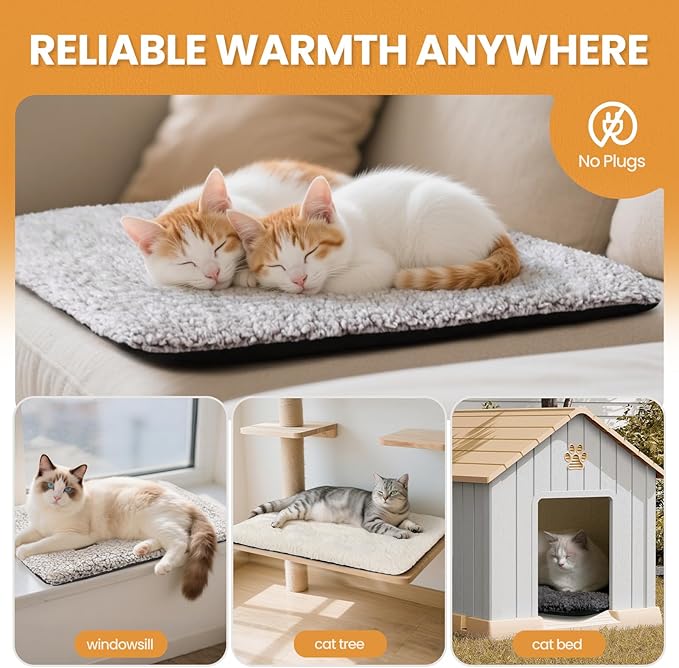 Self Warming Cat Bed Self Heating Cat Dog Mat 29.1 x 18.9 inch Extra Warm Thermal Pet Pad for Indoor Outdoor Pets with Removable Cover Non-Slip Bottom Washable