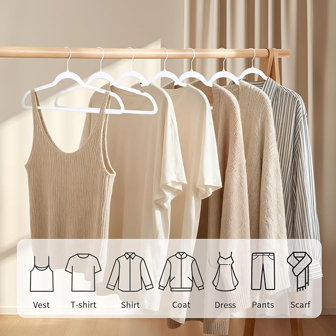 ManGotree White Velvet Coat Hangers with 360° Swivel White Hook, Non-Slip Felt Suit Hangers, Slim Space Saving Clothes Hanger for Jacket, Sweater, Shirt, Dress, Pants (22 Pack)