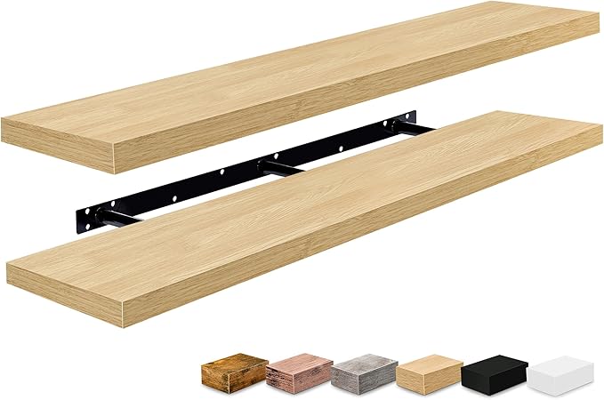 Sorbus Floating Shelves for Wall - 55 Inch Extra-Long Bathroom Shelves, Wall Decor for Bedroom, Kitchen, Living Room, Book Storage - Mounted Floating Shelf with Hidden Brackets (Maple Wood, 2 Pack)