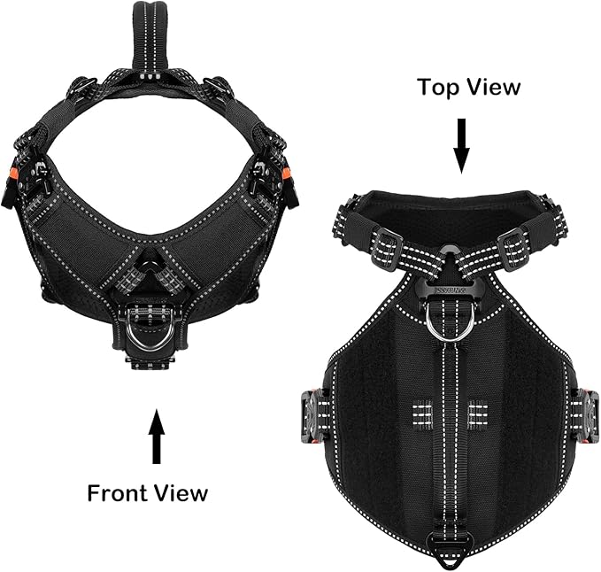 ICEFANG GN8 Tactical Dog Harness with 4X Metal Buckles for Small Sized Dogs,Reflective in Training Walking K9 Vest,No-Pull Front Leash Clip,Adjustable Pet Harness (Black, Small (Pack of 1))