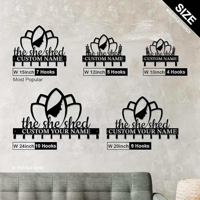 Personalized She Shed Keys Hooks,Custom Name Metal She Shed Art Keys Hooks,Metal She Shed Lover Wall Home Storage Decorative Keys Hooks,Key Holder Hooks for Wall (Style D)
