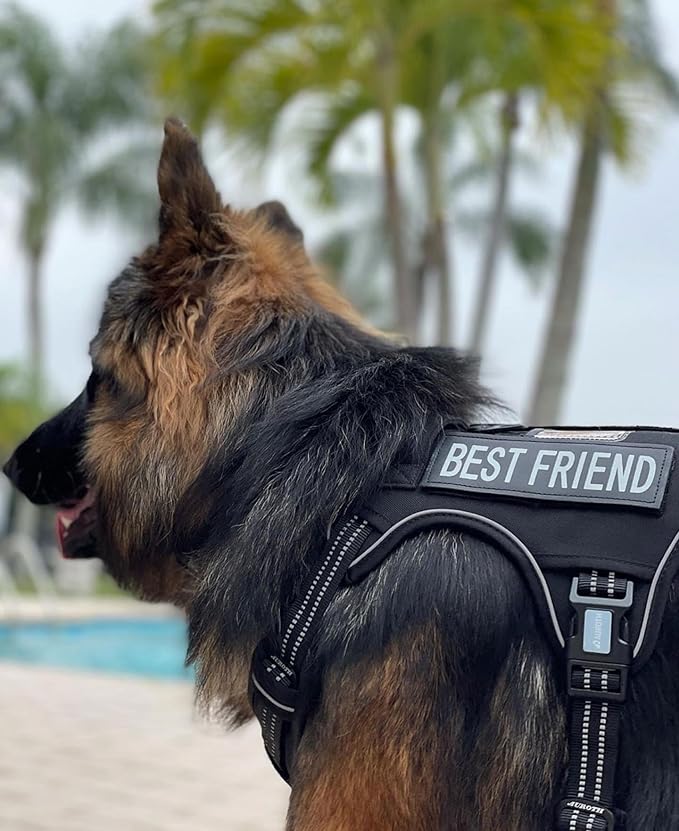 Auroth Tactical Harness for Large Dogs No Pull Adjustable Pet Harness Reflective K9 Working Training Easy Control Pet Vest Military Service Dog Harnesses Black L