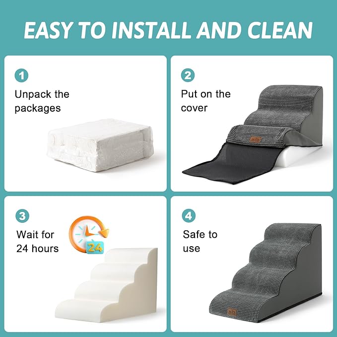 Dog Stairs for High Bed 22.6" H, Small Dog Step for Puppy, Older or Cat, Curved Ramp for Car, Ladder with High Density Foam, Lightweight, Durable, 15.7x33x22.6 inch, 5 Step, Charcoal Grey