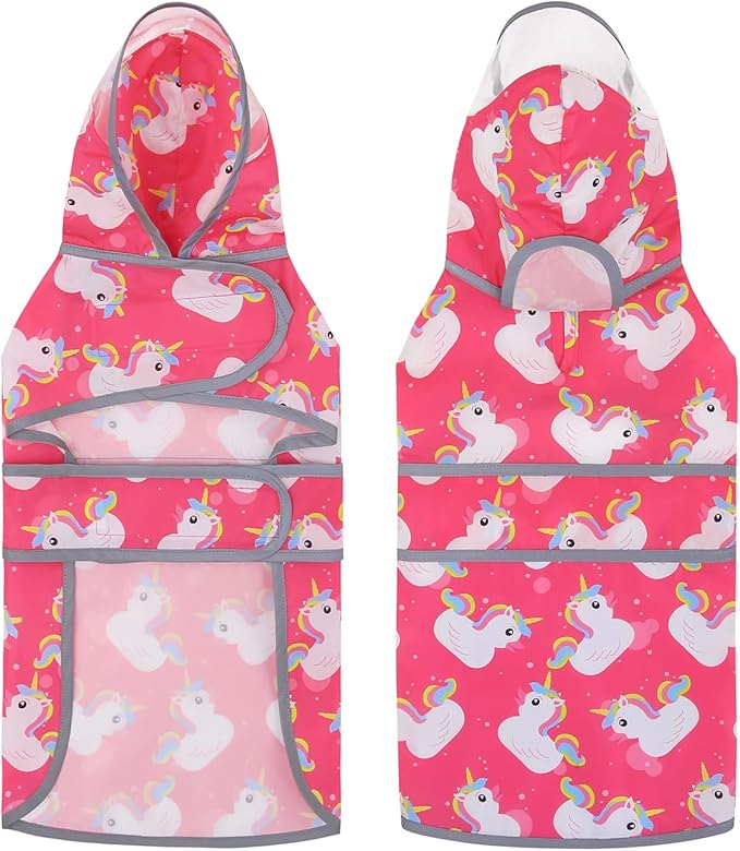 HDE Dog Raincoat with Clear Hood Rain Jacket Poncho for Small Medium Large Dogs Unicorn Ducks Pink - S