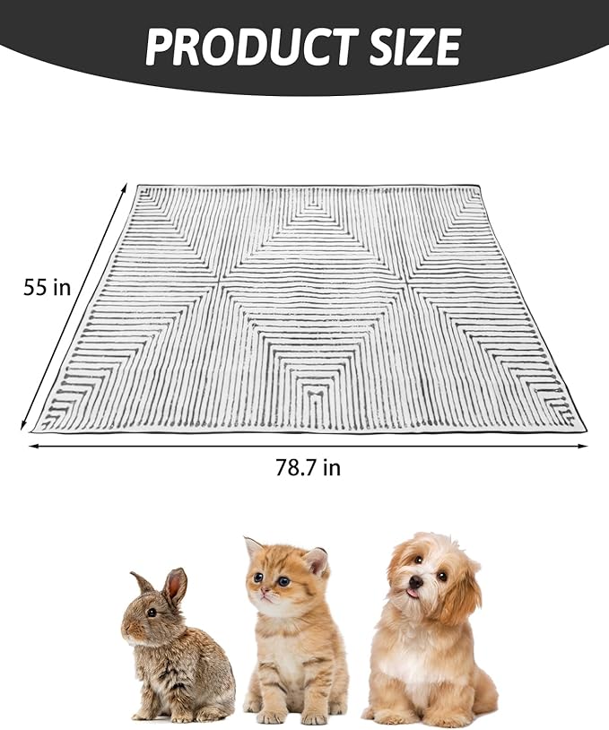 BNOSDM 79"" X 55"" Washable Bunny Cage Liners Large Rug for Rabbits Large Non Slip Pad for Bunnies Resuable Rabbit Liner for Chinchillas Cats Guinea Pigs Ferrets Dogs, Grey+black
