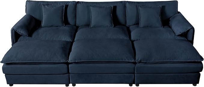 143.31" Oversized Extra Deep Seat Modern Chenille Cloud Couch, Large 4 Seater U Shaped Modular Sofa for Living Room,Bedroom,Apartment,Office(Blue, 143.31 Inch-U Shape)