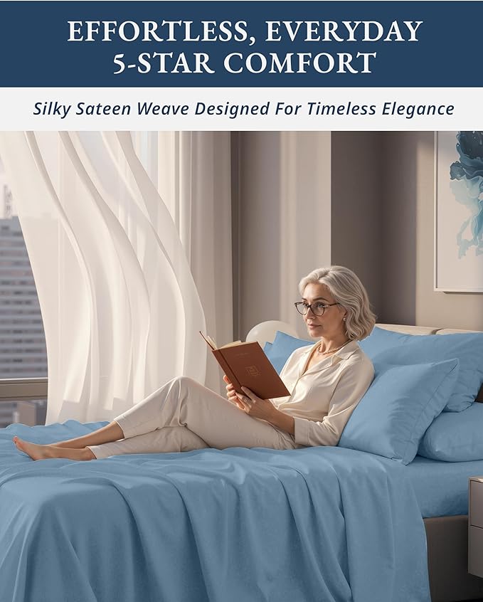 LANE LINEN Luxury Hotel Style 100% Egyptian Cotton Bed Sheets King Size, Mercerized Cotton, Sily Finish, No Pill Fade Resistant King Bedding Sheets & Pillowcases - Mountian Spring