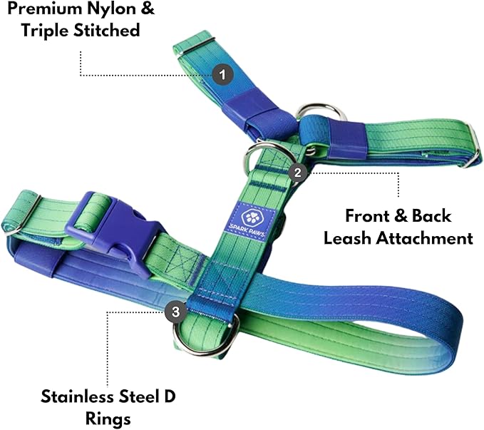 Spark Paws No Pull Dog Harness for Large Dogs, Heavy Duty Dog Harness for Big Strong Breeds, Adjustable, Y Shaped Padded Halter Design with Front Clip - Lime Wave - M