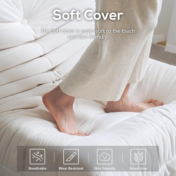 N&V Fireside Chair, Mid Century Armless Floor Sofa, Soft Premium Microfiber Floor Lounge Chair, Foam Sofa Accent Chair for Living Room Bedroom and Office, (Loveseat, Ivory)