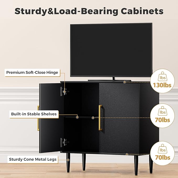 Modern Storage Cabinet, Free Standing Buffet Cabinet, Black Sideboard and Buffet Storage, Wood Accent Furniture for Living Room, Hallway, Entryway, Dining Room, Bedroom (1, Black)