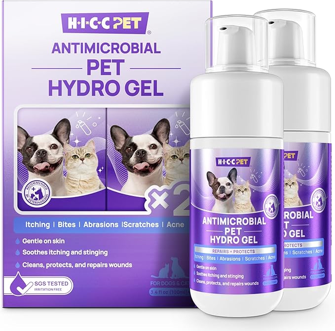 HICC PET Dog Wound Care Hydro Gel, Heals Wounds, Hot Spot Treatment for Dogs, Soothes Inflammation, Prevents Infection, Treats Bites, Scratches & Skin Ulcers, Cat Wound Care Solution, 2 Packs