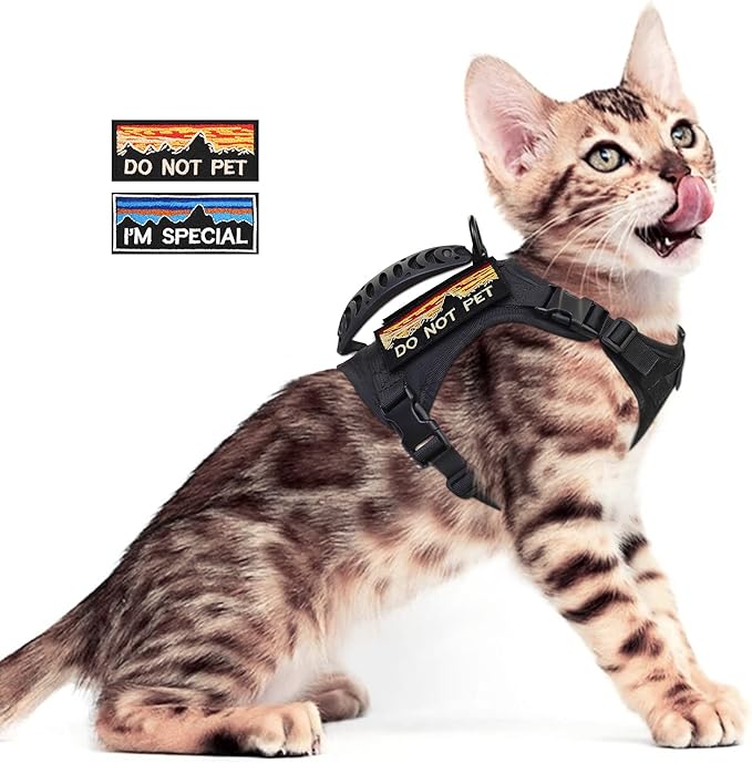 Tactical Cat Harness for Walking Escape Proof,Adjustable Pet Vest Harness,Soft Mesh Padding Large Cat,Small Dog with Quick-Release Buckle and Rubber Handle