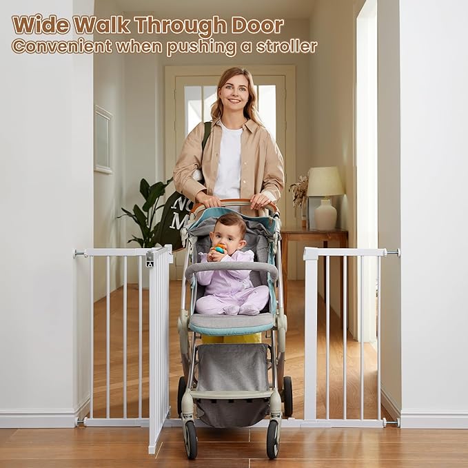 Baby Gate Extra Wide, 29.5"- 51.5" Pressure Mounted Dog Gate with Walk Through Door, Auto Close Pet Gate for Stairs,Doorways,House