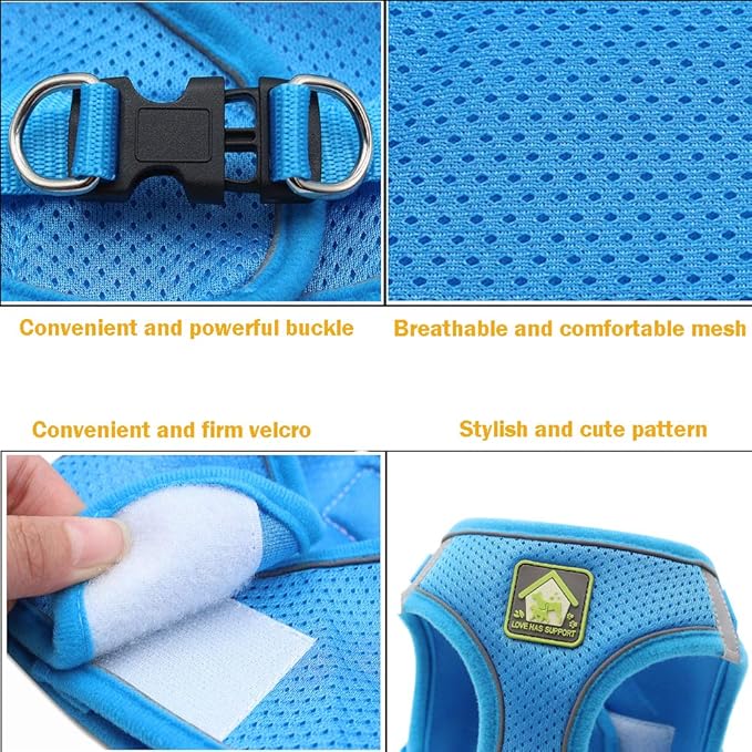 FEimaX Dog Harness and Leash Set, No-Pull Breathable Soft Mesh Puppy Vest Harness Reflective Adjustable Pet Harnesses for Small Medium Dogs and Cats - Outdoor Easy Control for Walking